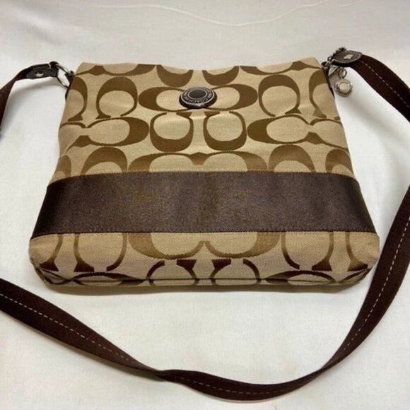 Coach Signature Stripe Crossbody Shoulder Bag F19220 Brown/Tan Classic Jaquard - Picture 15 of 15